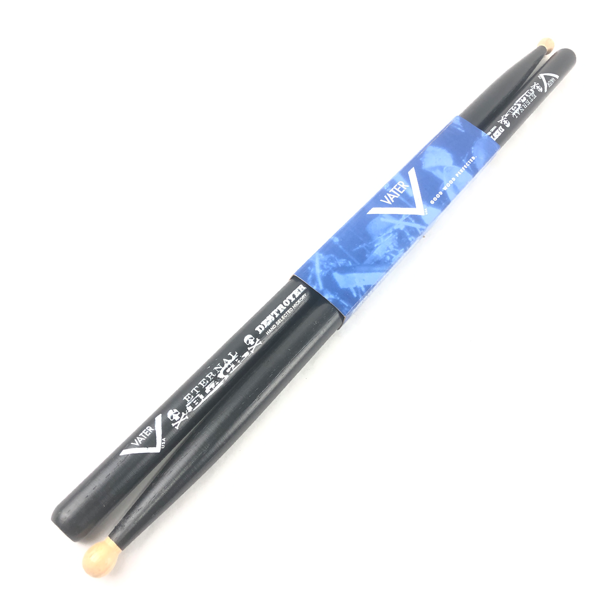 Vater VHPDW-D Eternal Black Destroyer Woodtip Drumsticks
